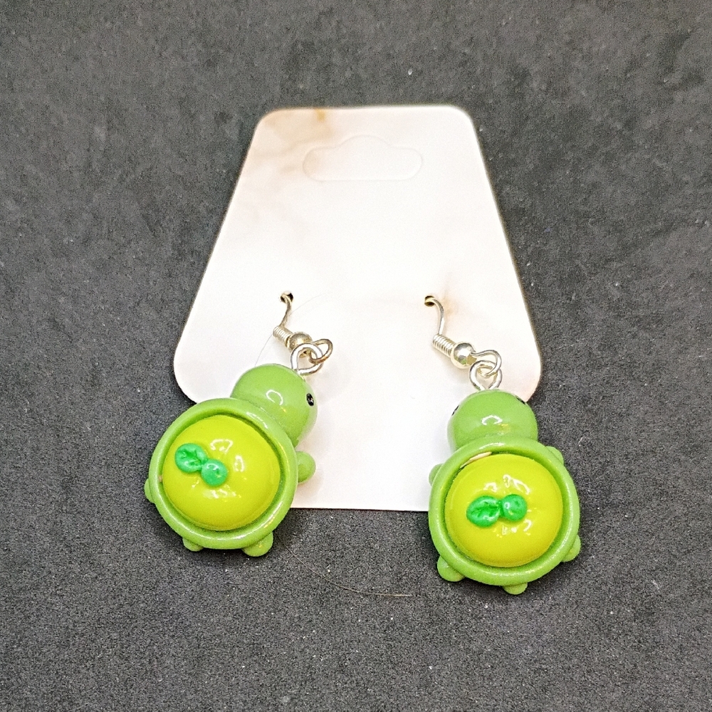 Green Apple Turtle Earrings